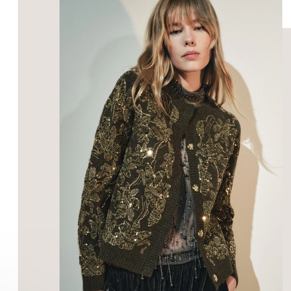 ZARA COMBINATION SEQUIN KNIT CARDIGAN
